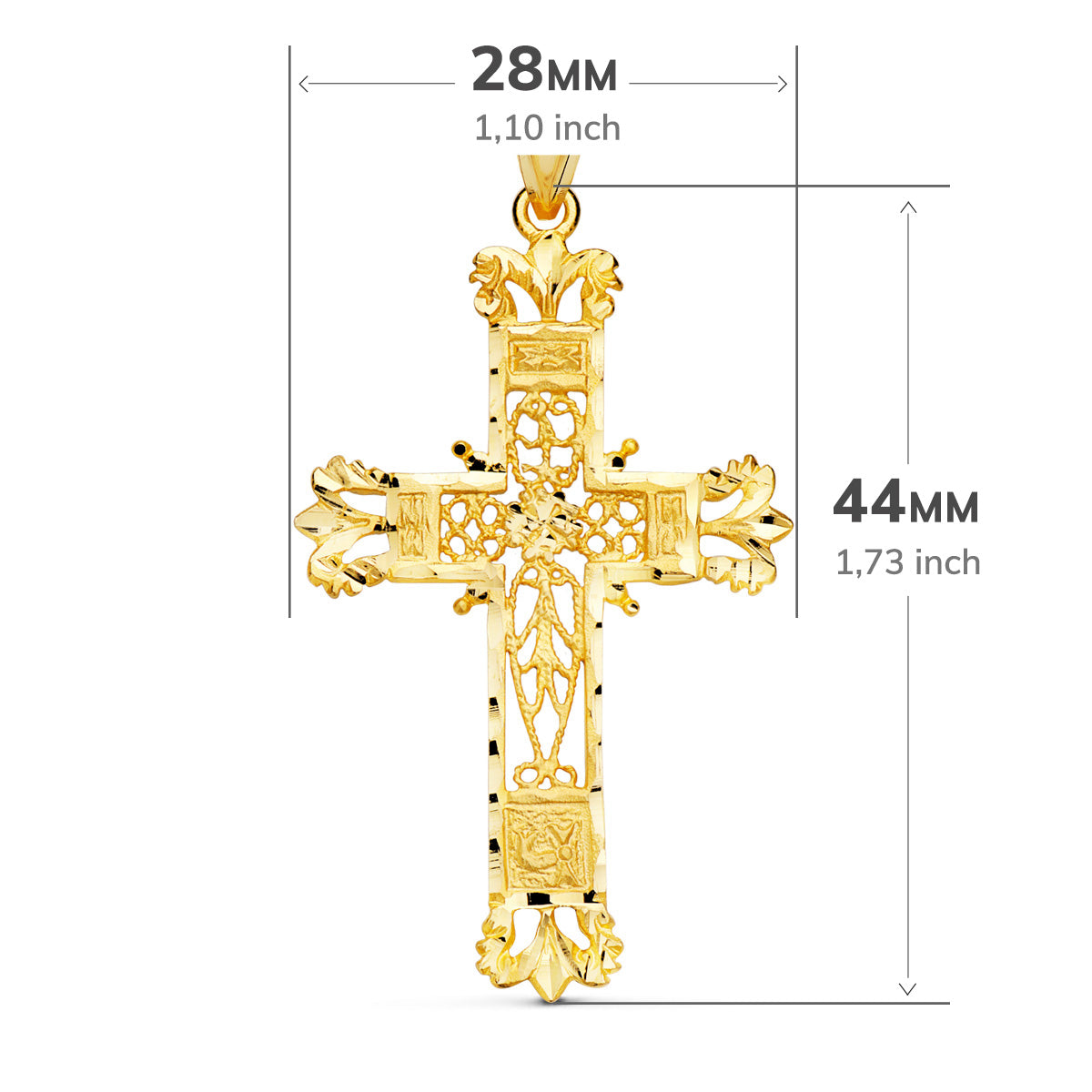 Croix Or Jaune 18K Bords Diamantee S Filigrane 44X28 mm