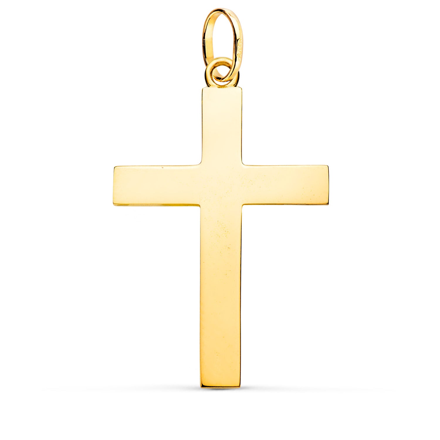 Solid 18K Yellow Gold Cross Brilliant Rectangular Stick 38 x 24 mm