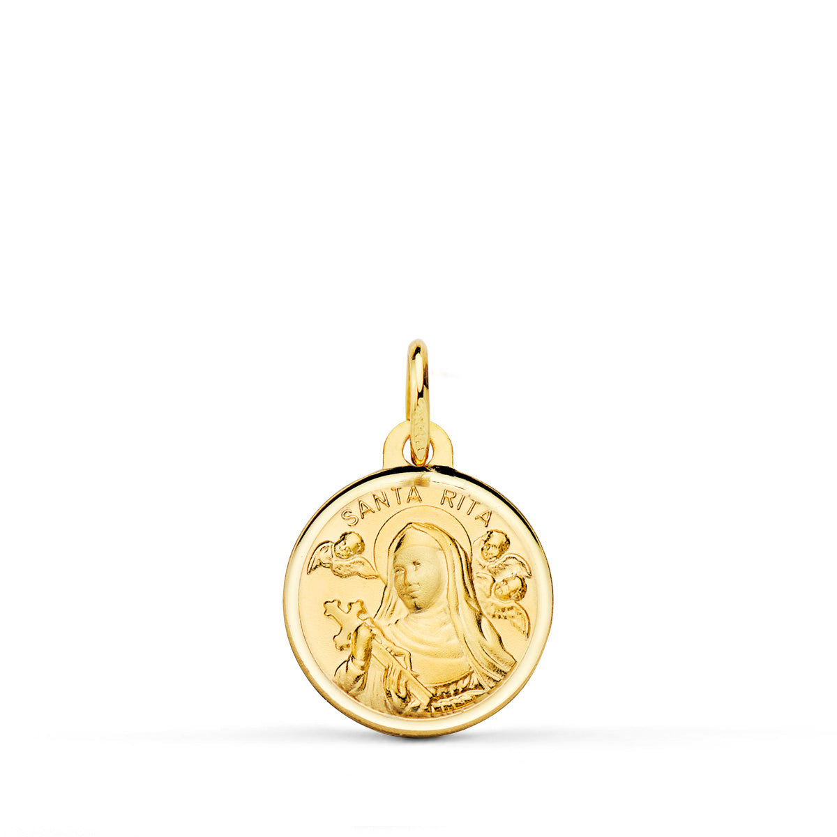 9 Carat Yellow Gold Santa Rita Medal, 14 mm Bezel