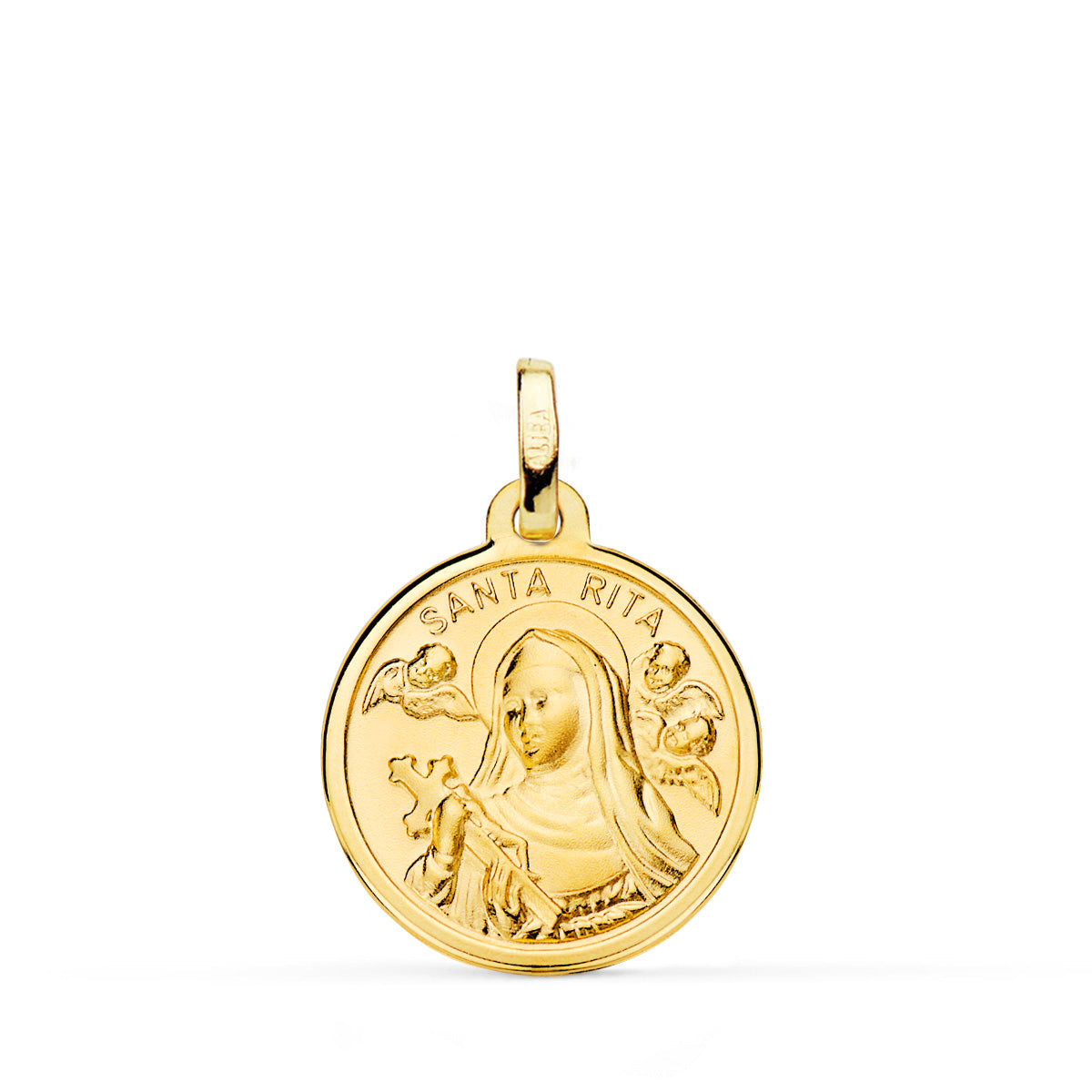 18K Yellow Gold Santa Rita Medal Polished Edge 18 mm