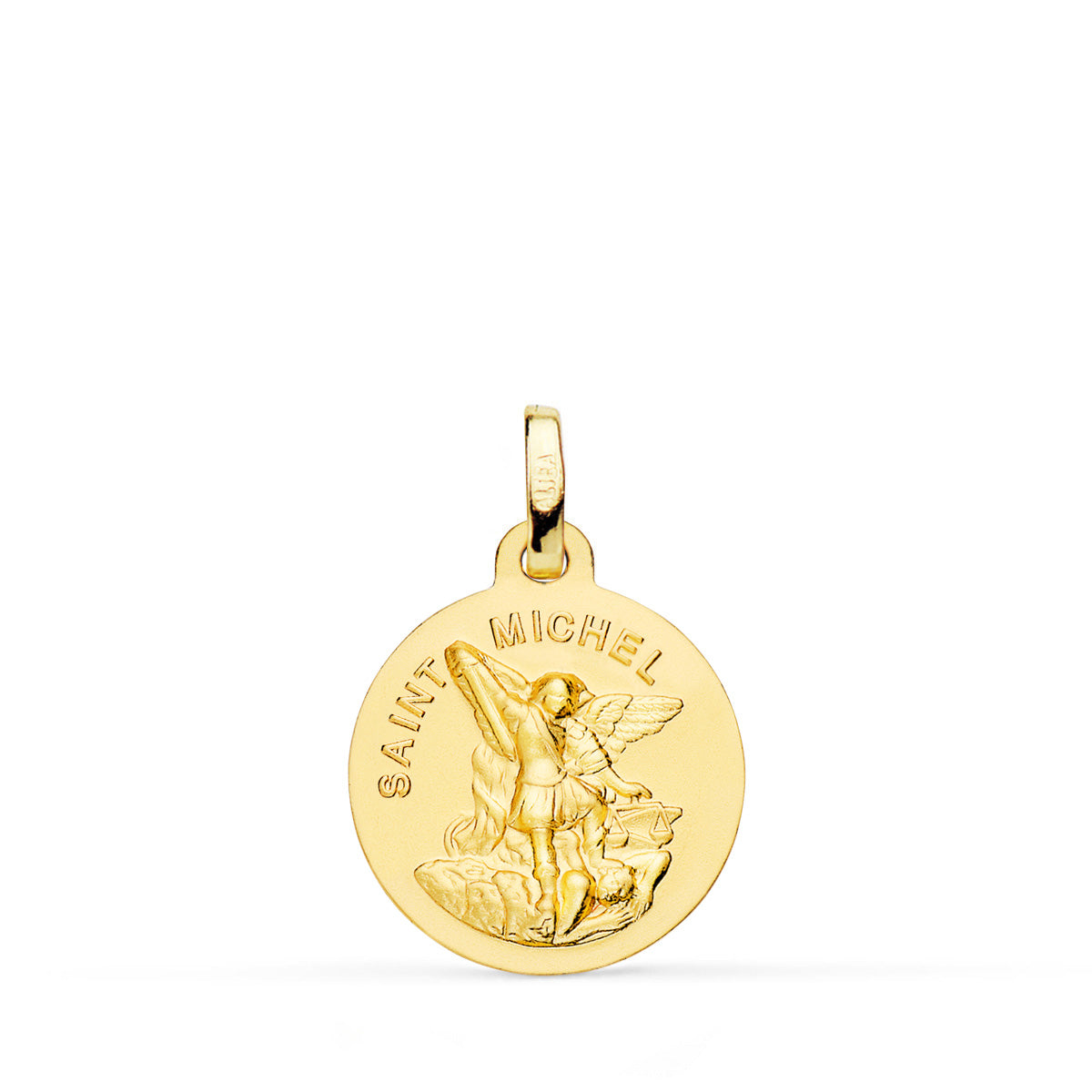 9K Saint Michael Medal Smooth Mate Yellow Gold 16MM