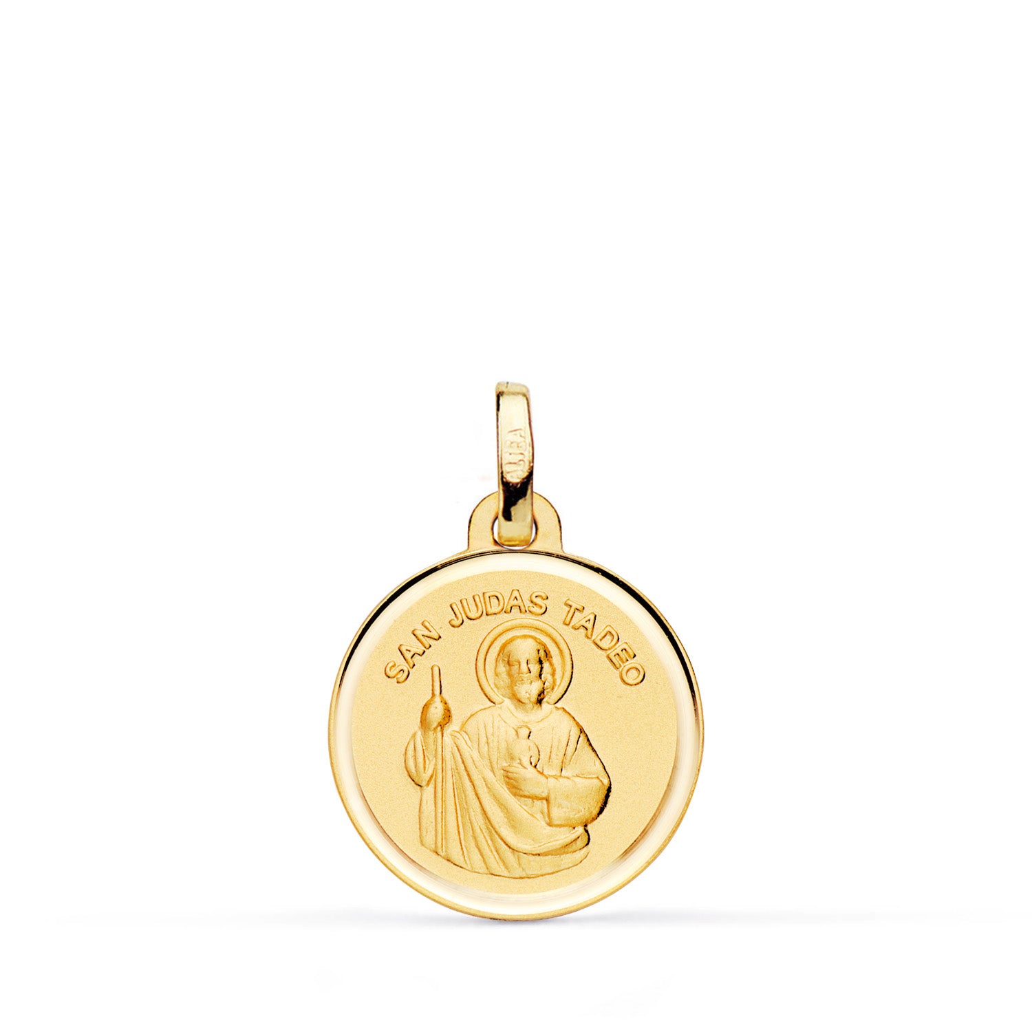 18K Yellow Gold Medal San Judas Tadeo Smooth Back Bezel 16 mm
