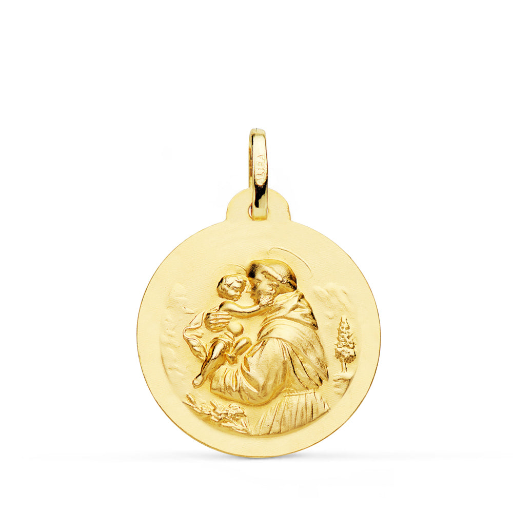 San Antonio Medal Smooth Matized 18K Yellow Gold 22 mm