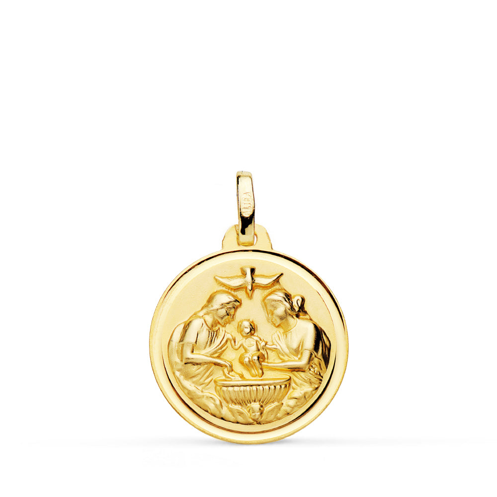 18K gult guld Ny dopmedalj Ram 18 mm