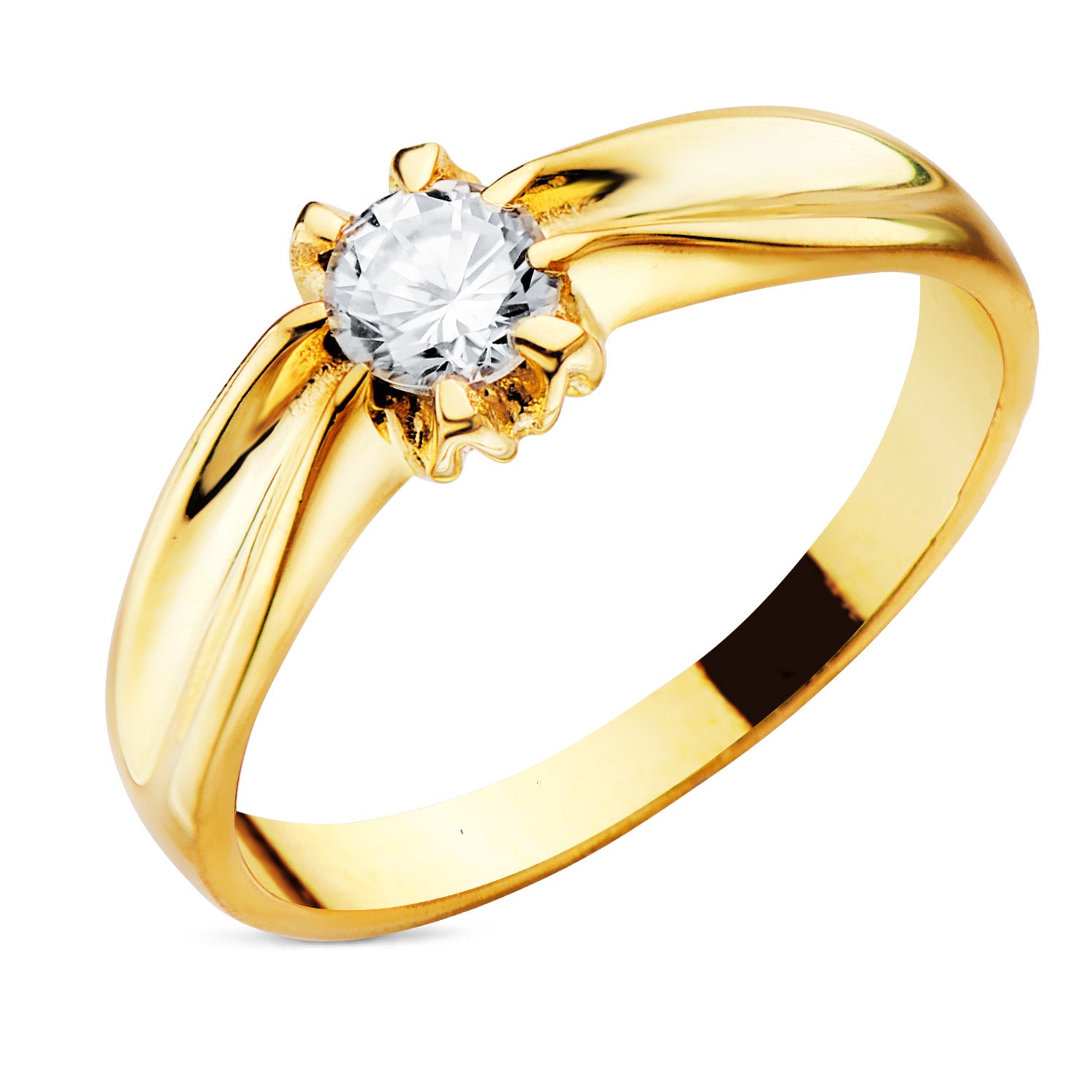 18 K gult gull Kvinners Solitaire Ring