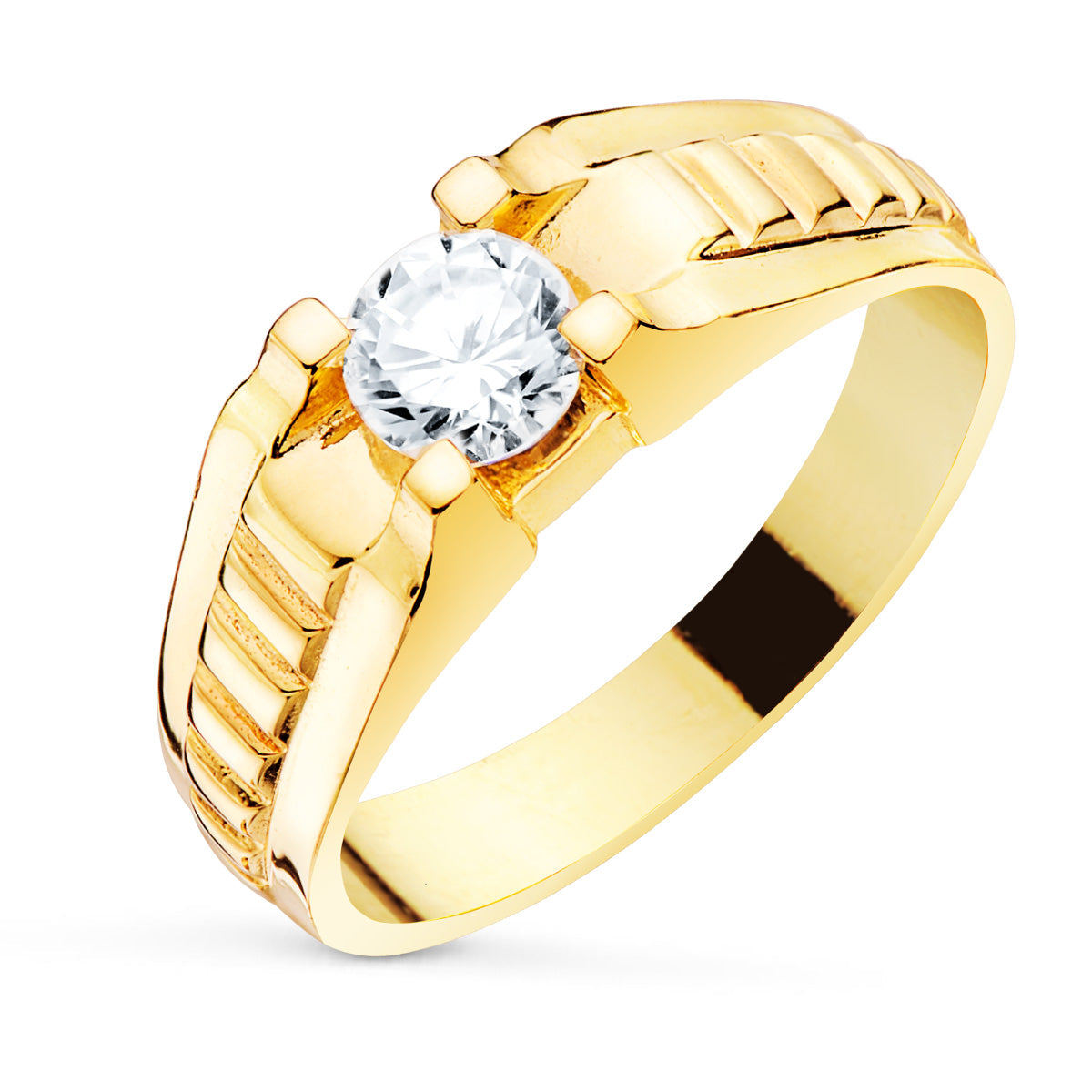 18K Bague Solitaire Homme en Or Jaune