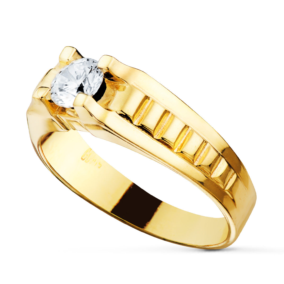 18K Bague Solitaire Homme en Or Jaune