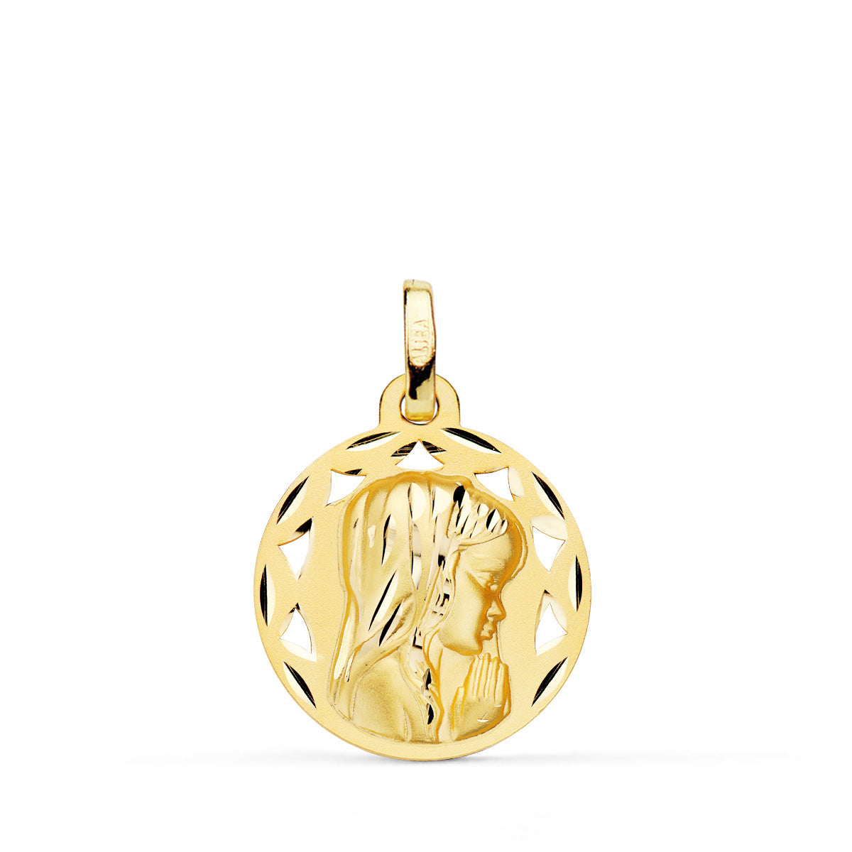 18K Médaille Ajourée Vierge en Or Jaune 18MM