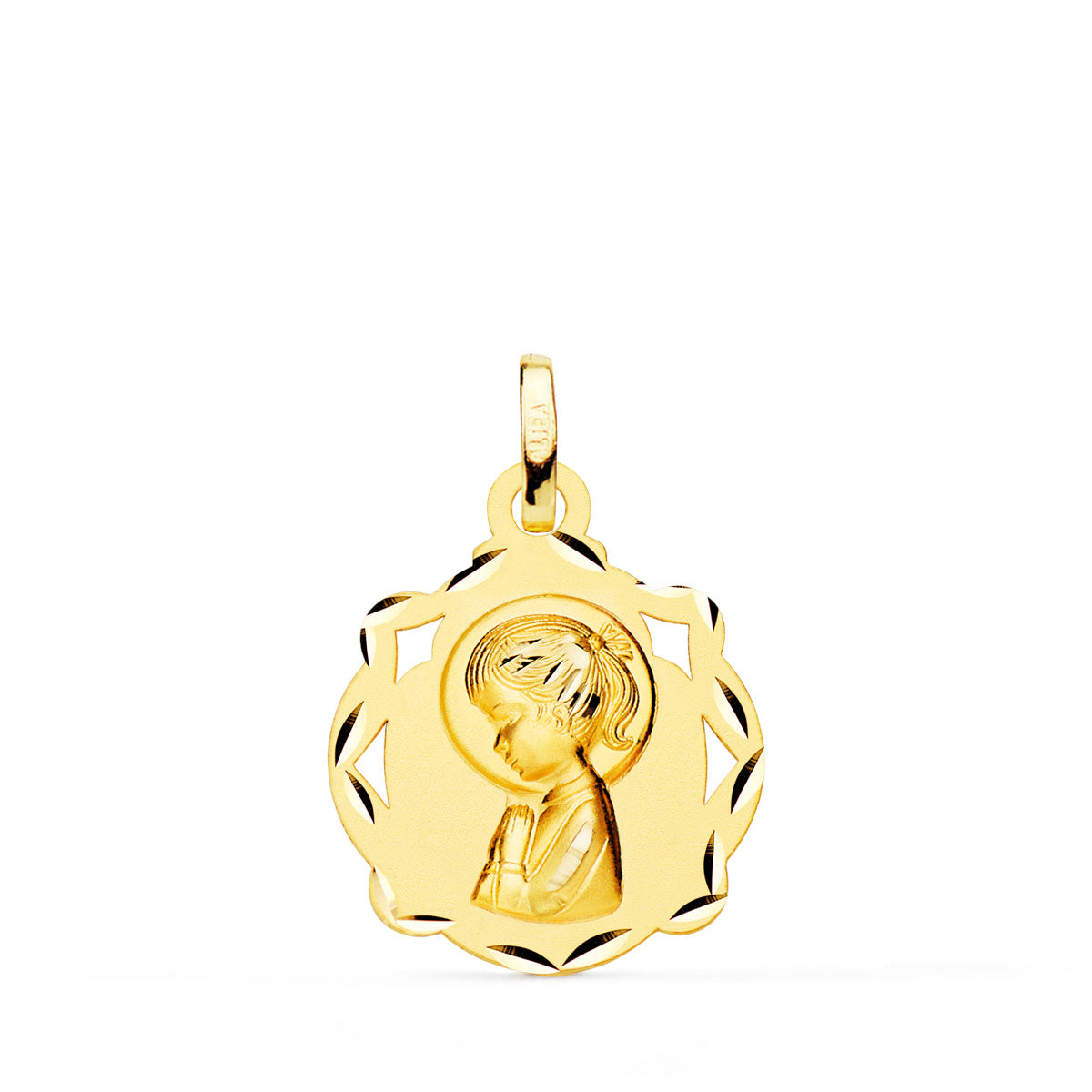 18K Médaille Ajourée Vierge en Or Jaune 17X14MM