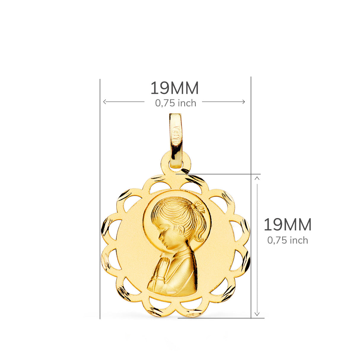 Medalha Virgem Openwork em Ouro Amarelo 18K 19MM