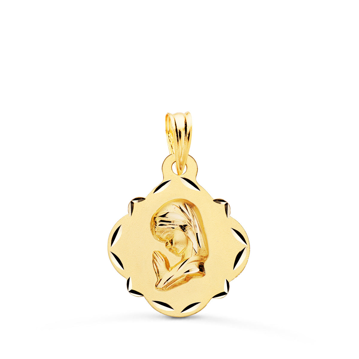 18K Médaille Facettée Vierge en Or Jaune 19X16MM