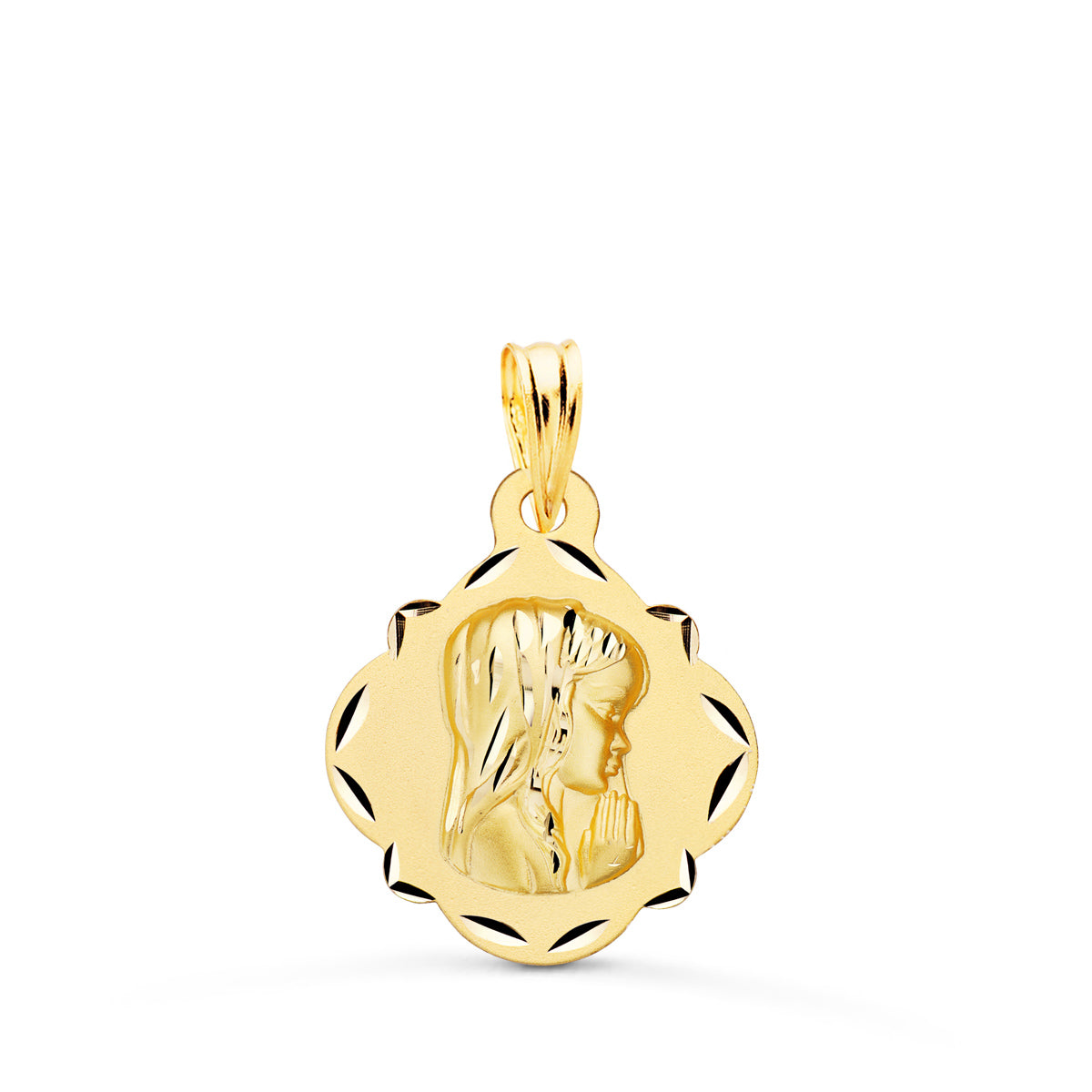 Médaille Or Jaune 18K Vierge Fille Diamantéetambouré Profil 19X16 mm