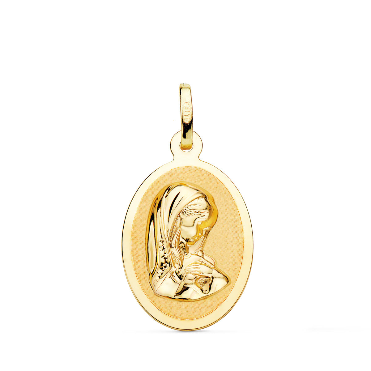 Médaille Or Jaune 18K Vierge Fille Ovale en Brillant 21X15 mm