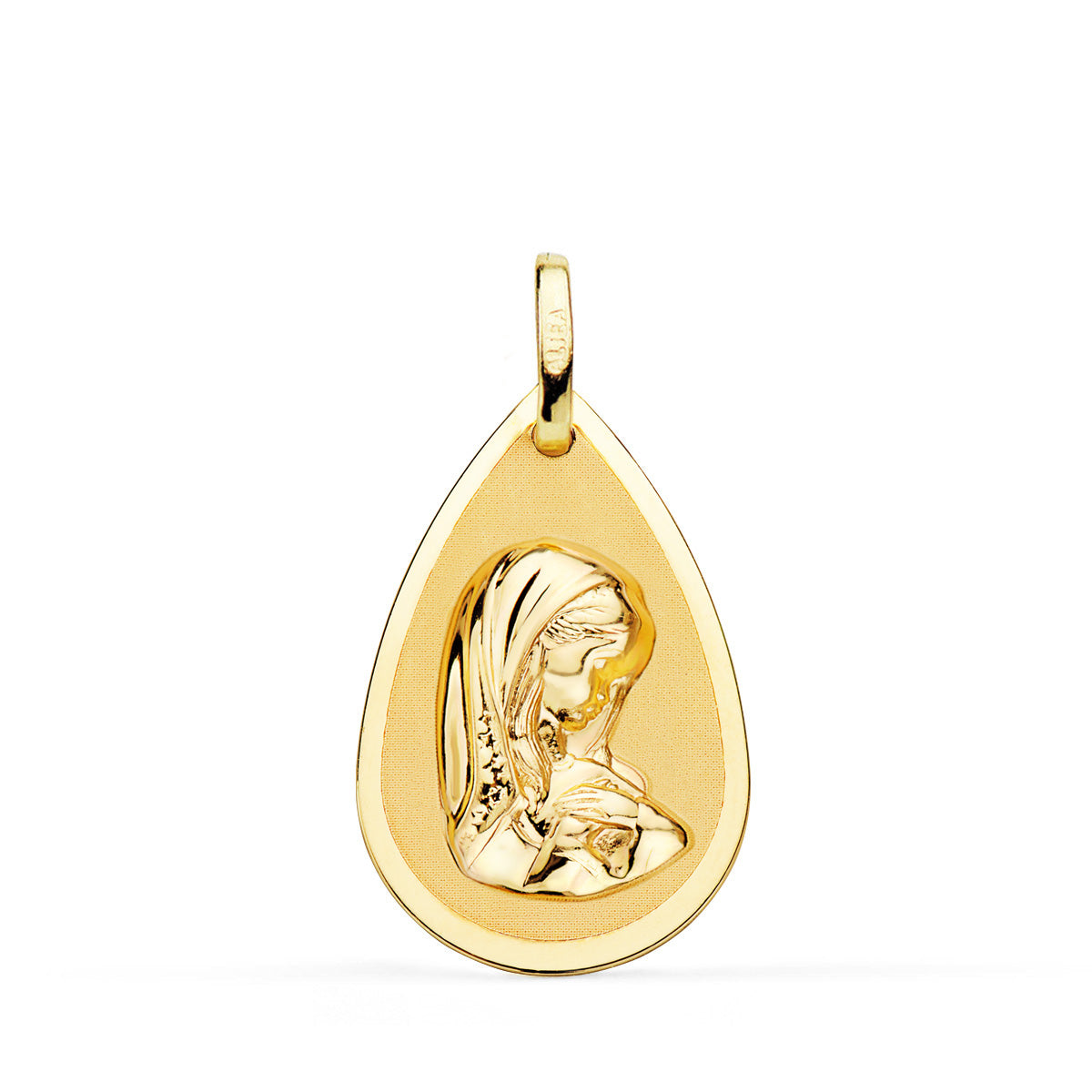 18K Yellow Gold Medal Virgin Drop i Brilliant og Matte 23X15 mm