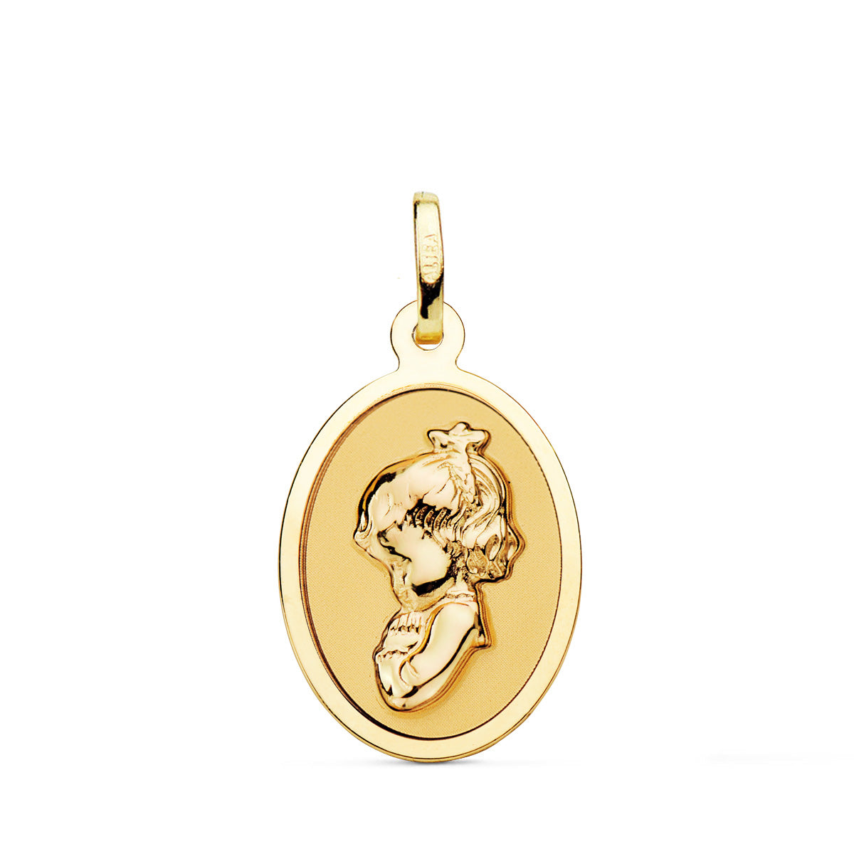 Médaille Or Jaune 18K Vierge Fille Ovale en Brillant 21X15 mm