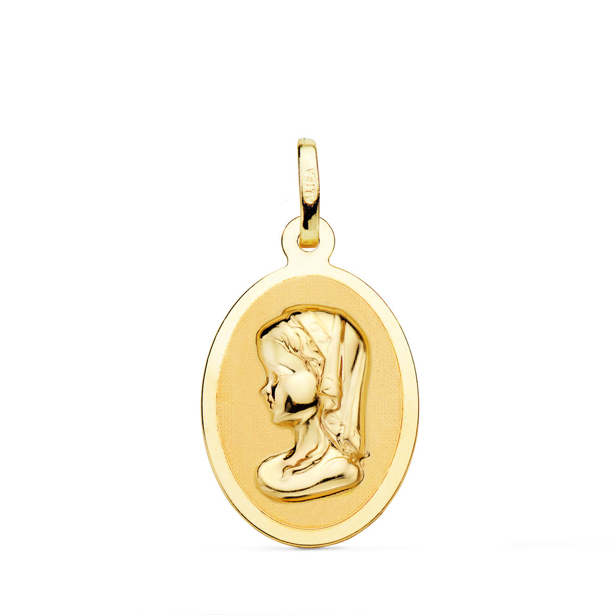 Médaille Or Jaune 18K Vierge Fille Ovale en Brillant 21X15 mm