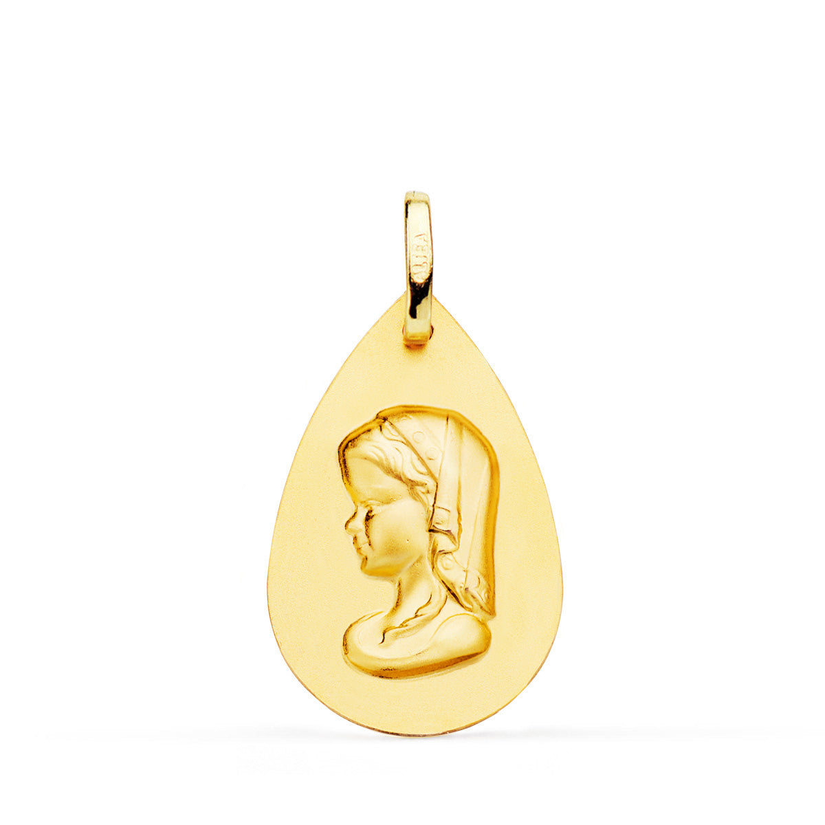 18K Gul Guld Medal Virgin Girl Glat Drop 23X15 mm