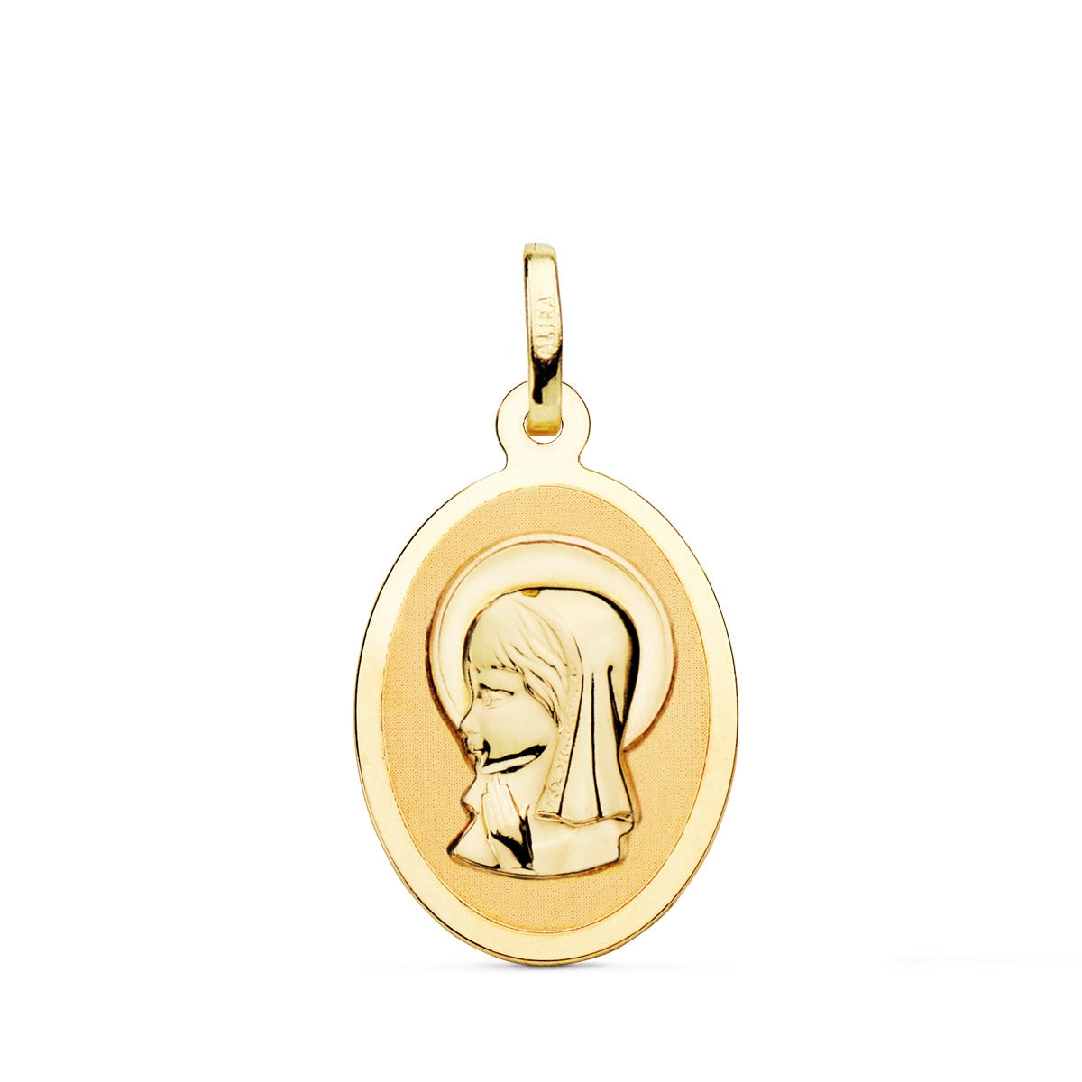 Médaille Or Jaune 18K Vierge Fille Ovale en Brillant 21X15 mm