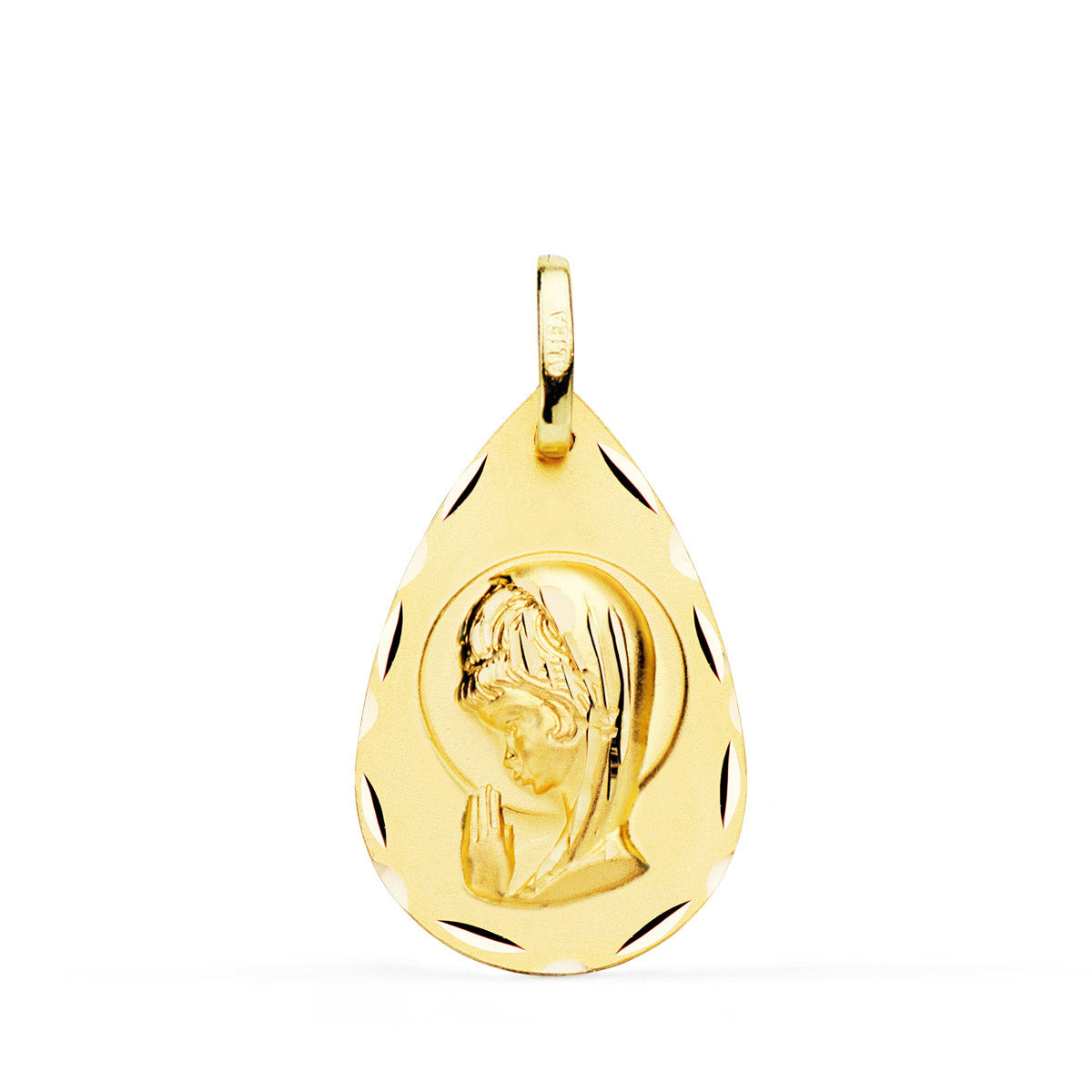 18K Gul Guld Medal Virgin Girl DIAMOND Teardrop 19X11 mm