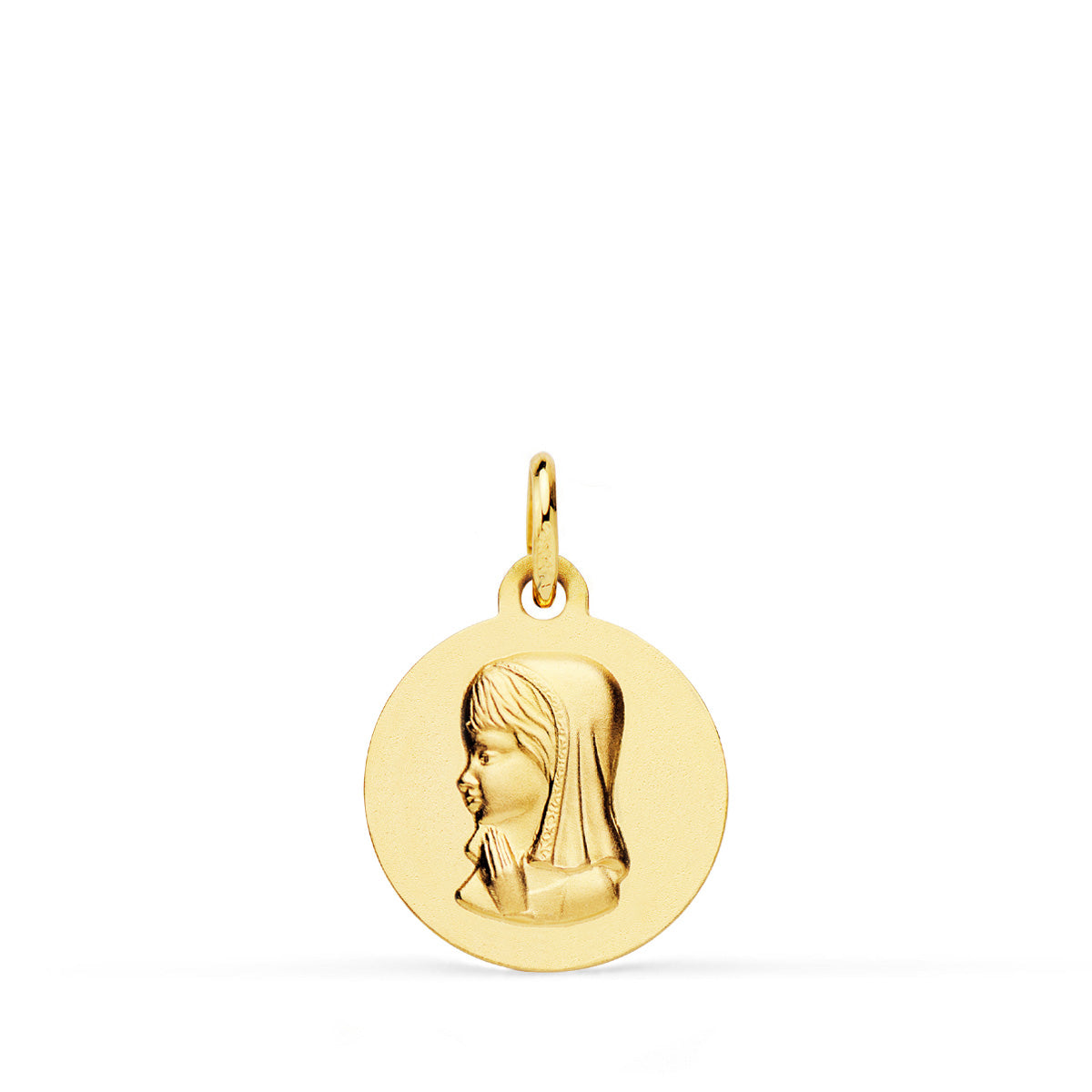 Médaille Or Jaune 18K Vierge Fille Unie 14 mm