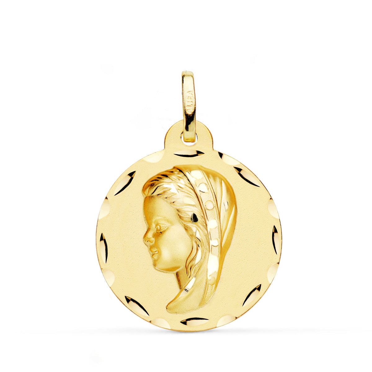 18K Médaille Facetée Vierge en Or Jaune 24MM