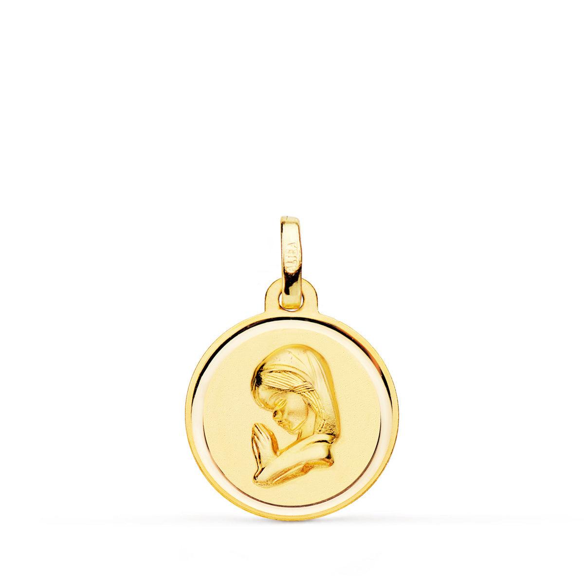 18K Médaille Or Jaune Vierge Enfant Bisel 16 mm