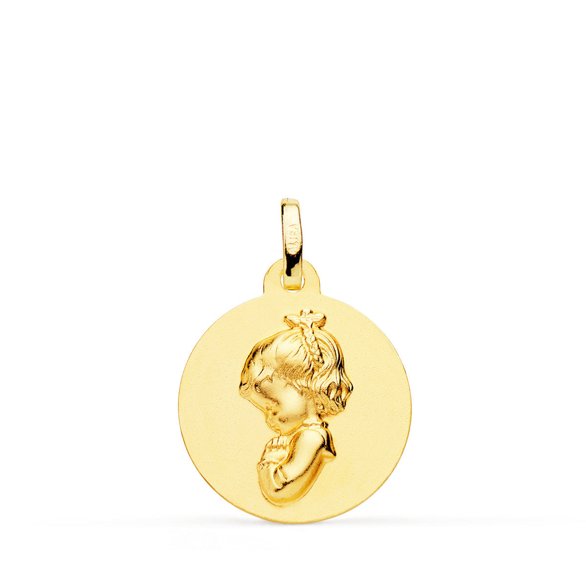 Médaille Or Jaune 18K Vierge Priante Fille Unie 18 mm