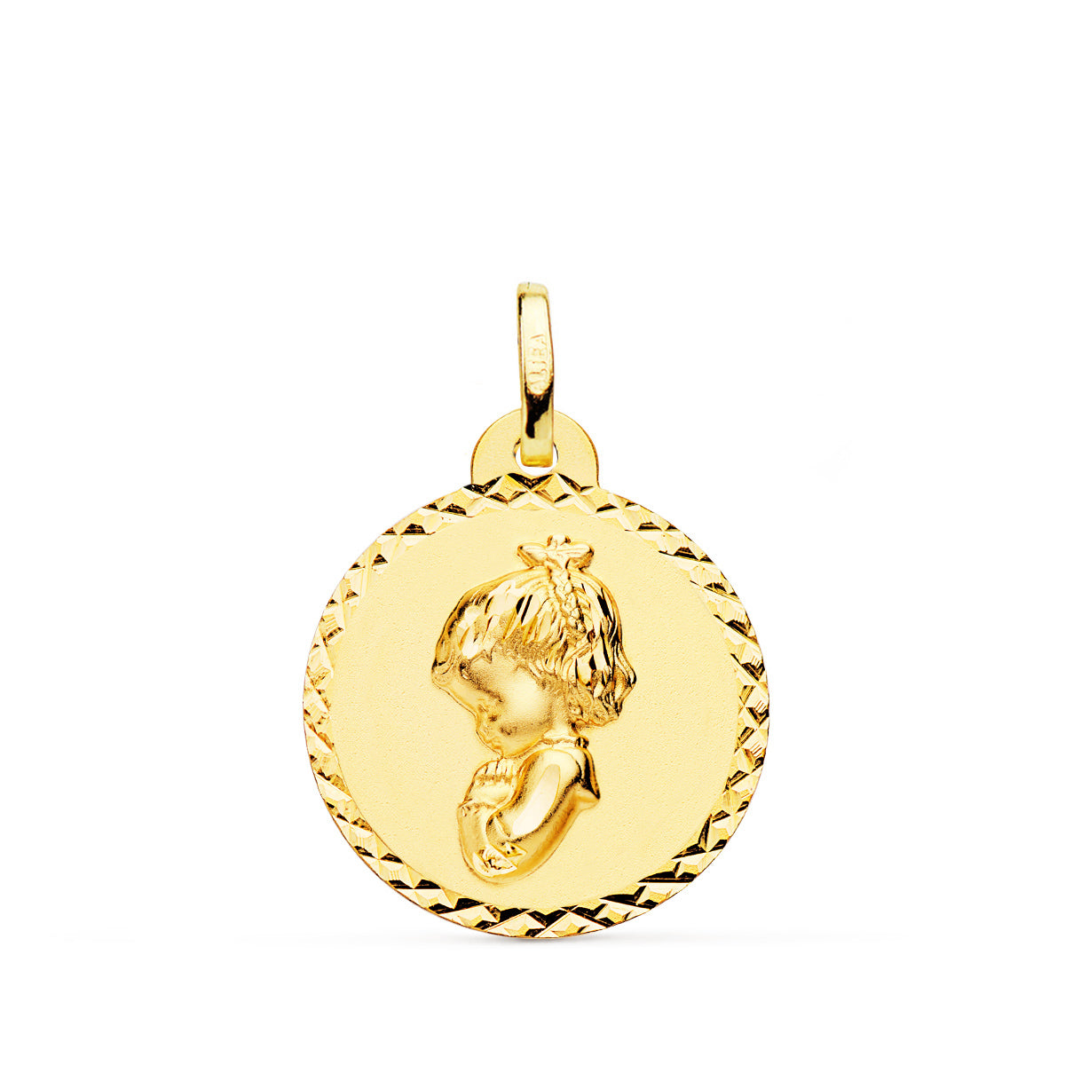 18K Médaille Diamantée Vierge Marie en Or Jaune 20MM