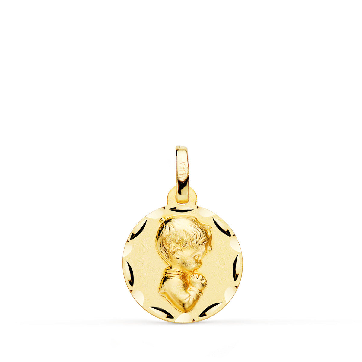 Médaille en Or Jaune 9K en Priant DIAMANTÉE14 mm
