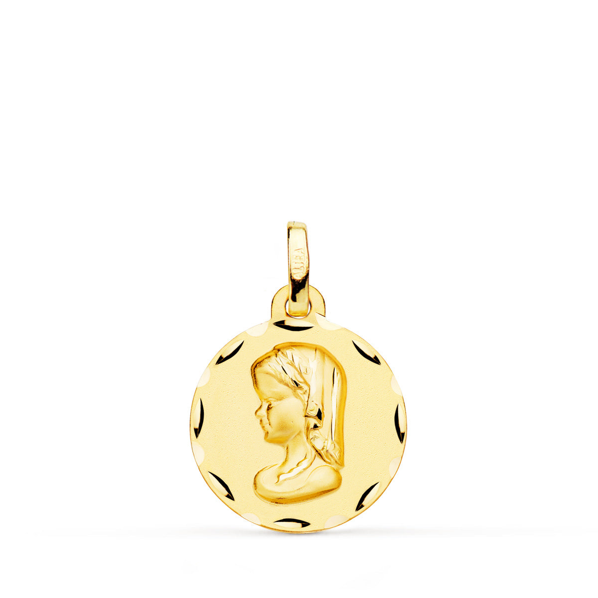 Médaille en Or Jaune 9K Vierge Profil Sculpté Taille du Profil : 16 mm