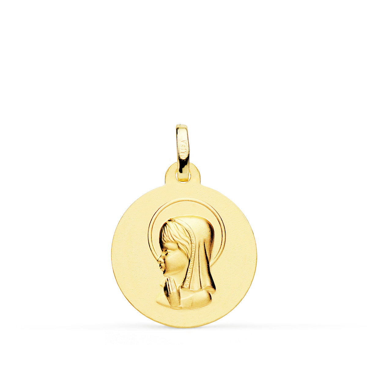 18K Médaille Sablée Vierge en Or Jaune 18MM