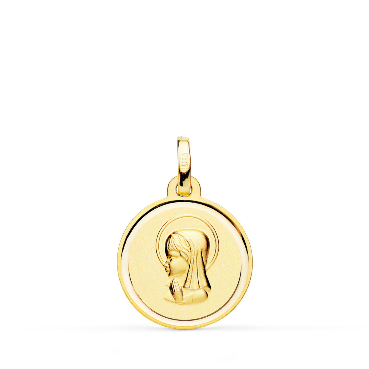 18K Médaille en Or Jaune Vierge Fille 16 mm