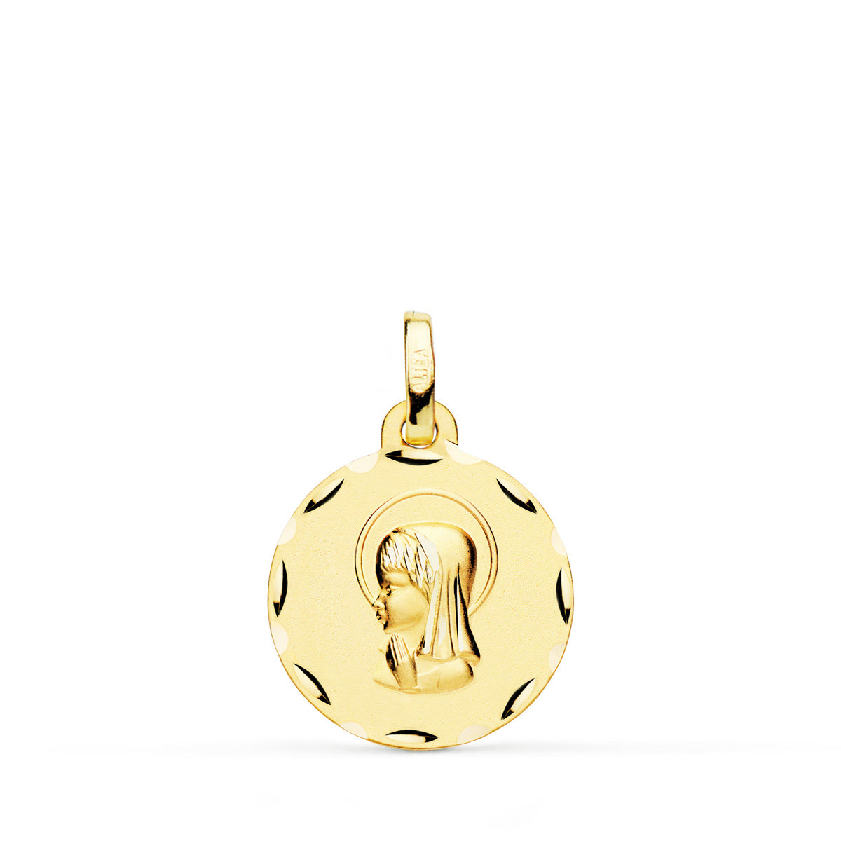 Médaille Or Jaune 18K Vierge Fille DIAMANTÉE16 mm