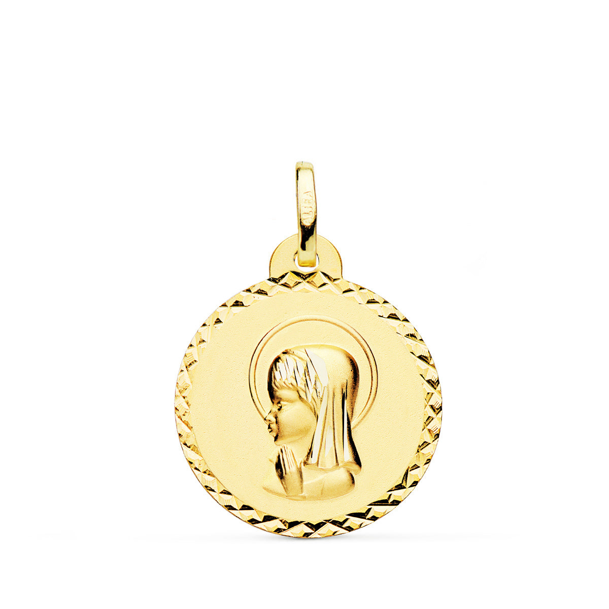 18K Médaille Diamantée Vierge en Or Jaune 20MM