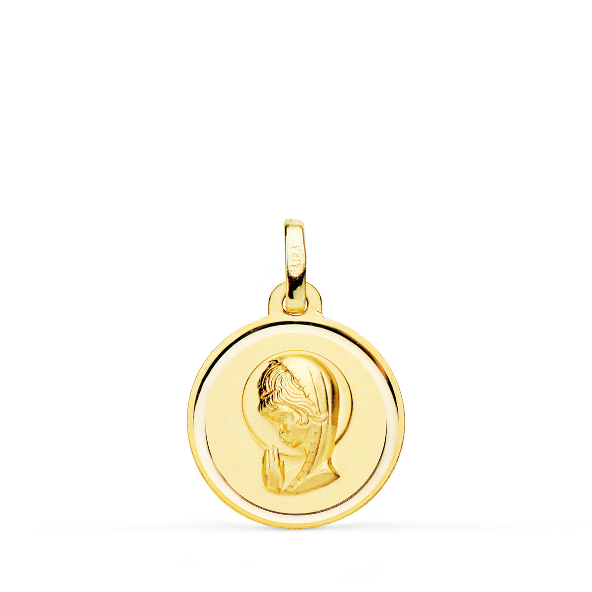 18K Médaille Biseautée Vierge en Or Jaune 18MM