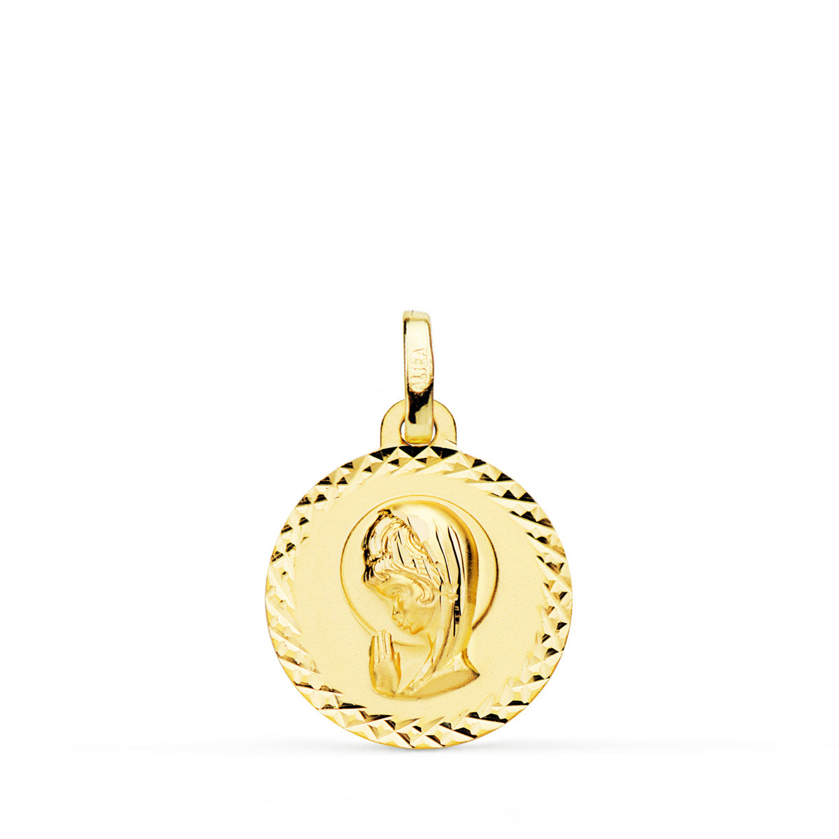 Médaille Or Jaune 18K Croix Vierge Fille Taille 16 mm