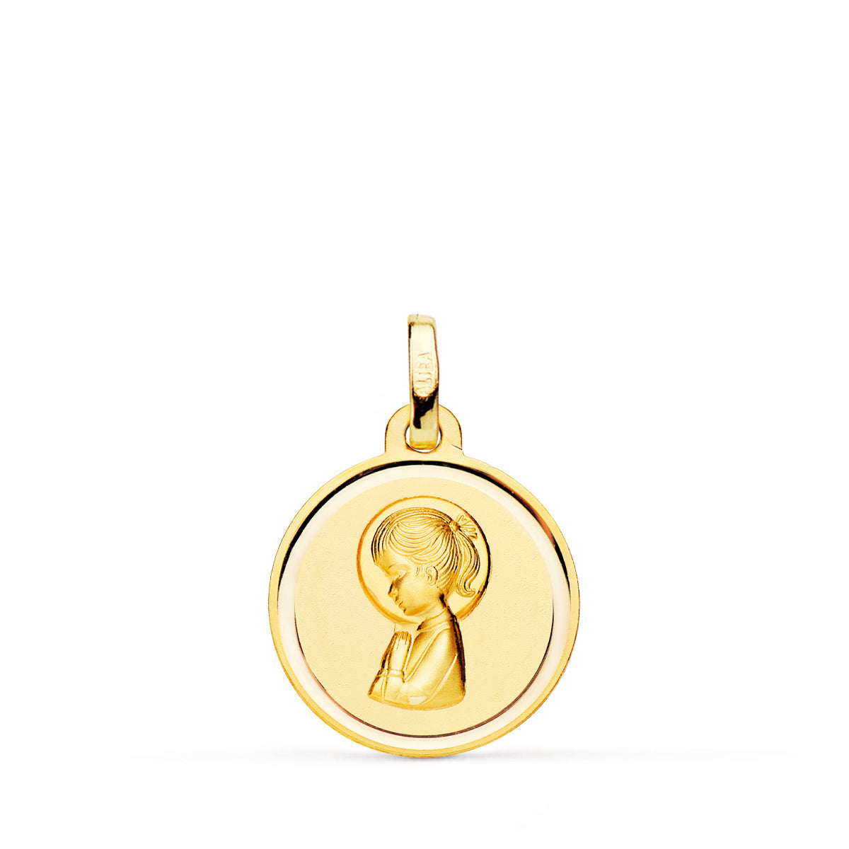 18K Médaille Biseautée Vierge en Or Jaune 16MM