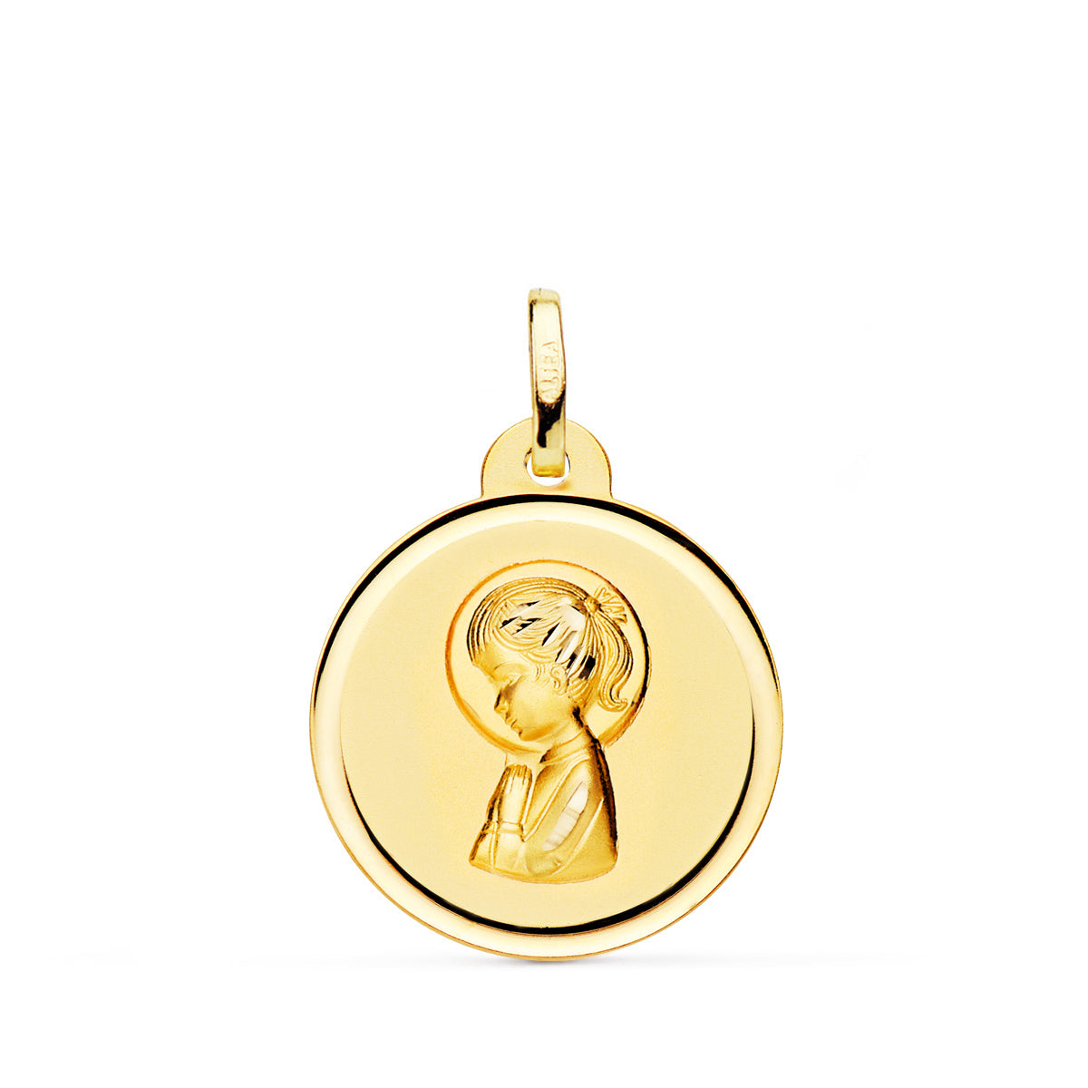 Médaille Or Jaune 18K Vierge Fille Lunette 20 mm