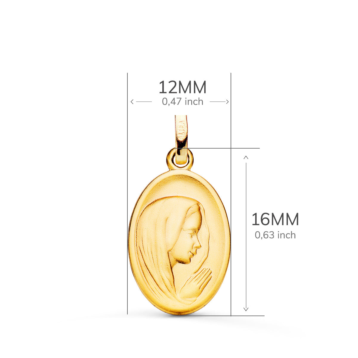 18K Médaille Vierge Ovale en Or Jaune 16X12MM