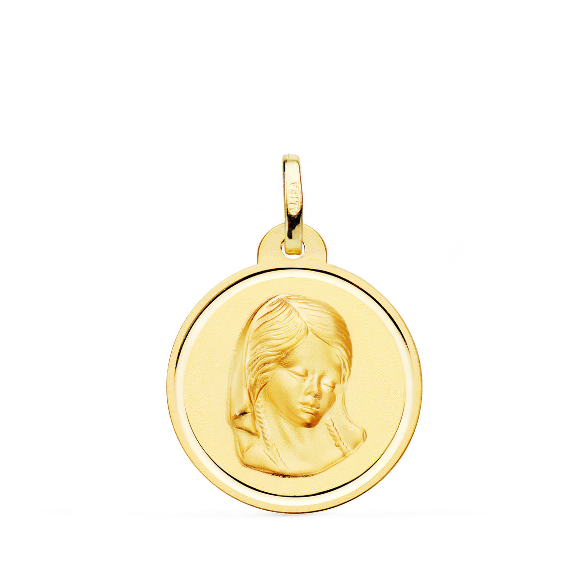 18K Médaille Biseautée Vierge en Or Jaune 20MM