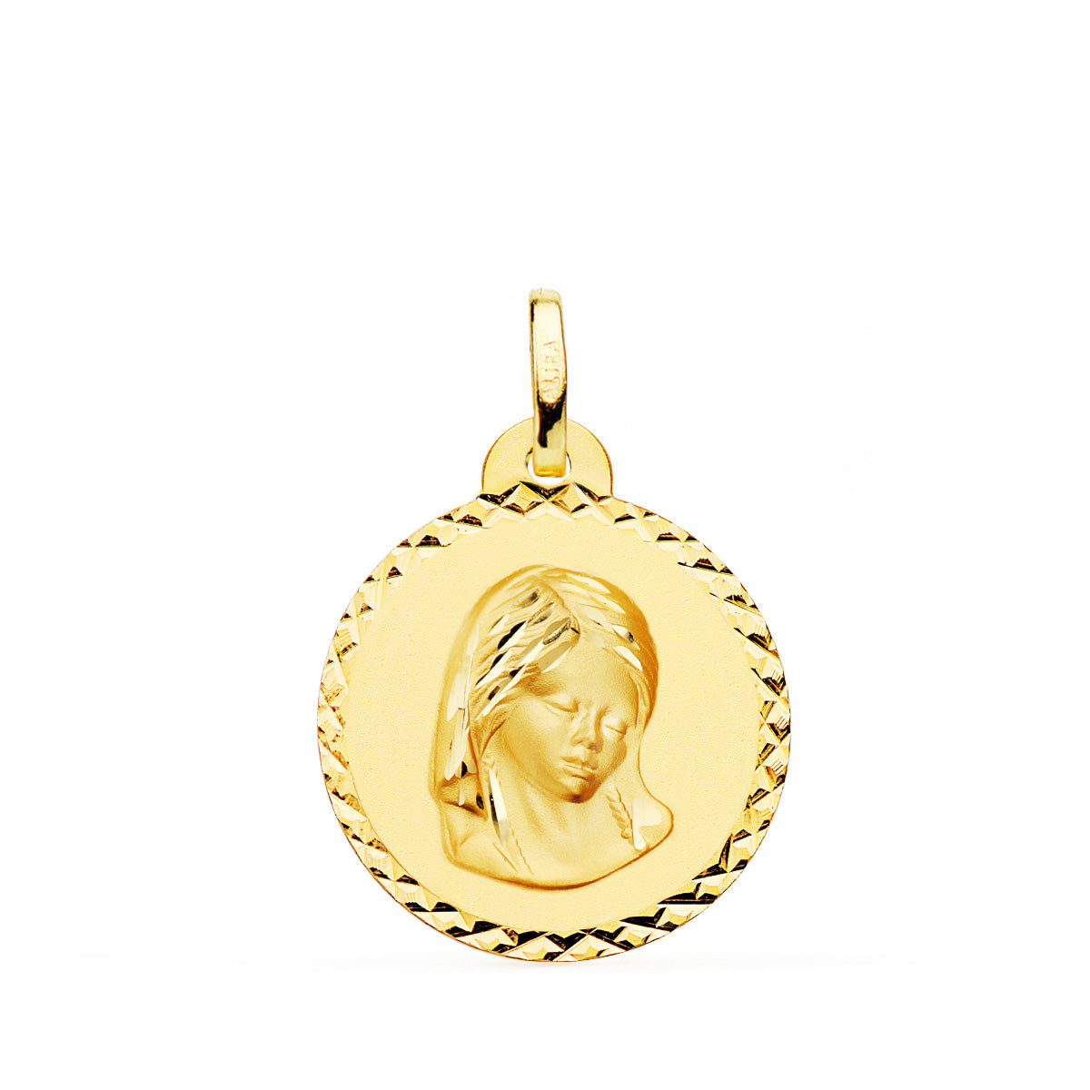 18K Médaille Diamantée Vierge en Or Jaune 20MM