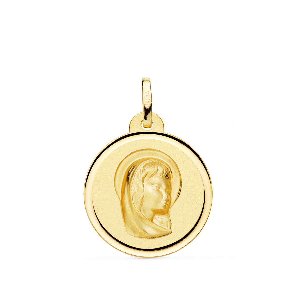 Médaille Or Jaune 18K Vierge Fille Lunette 16 mm
