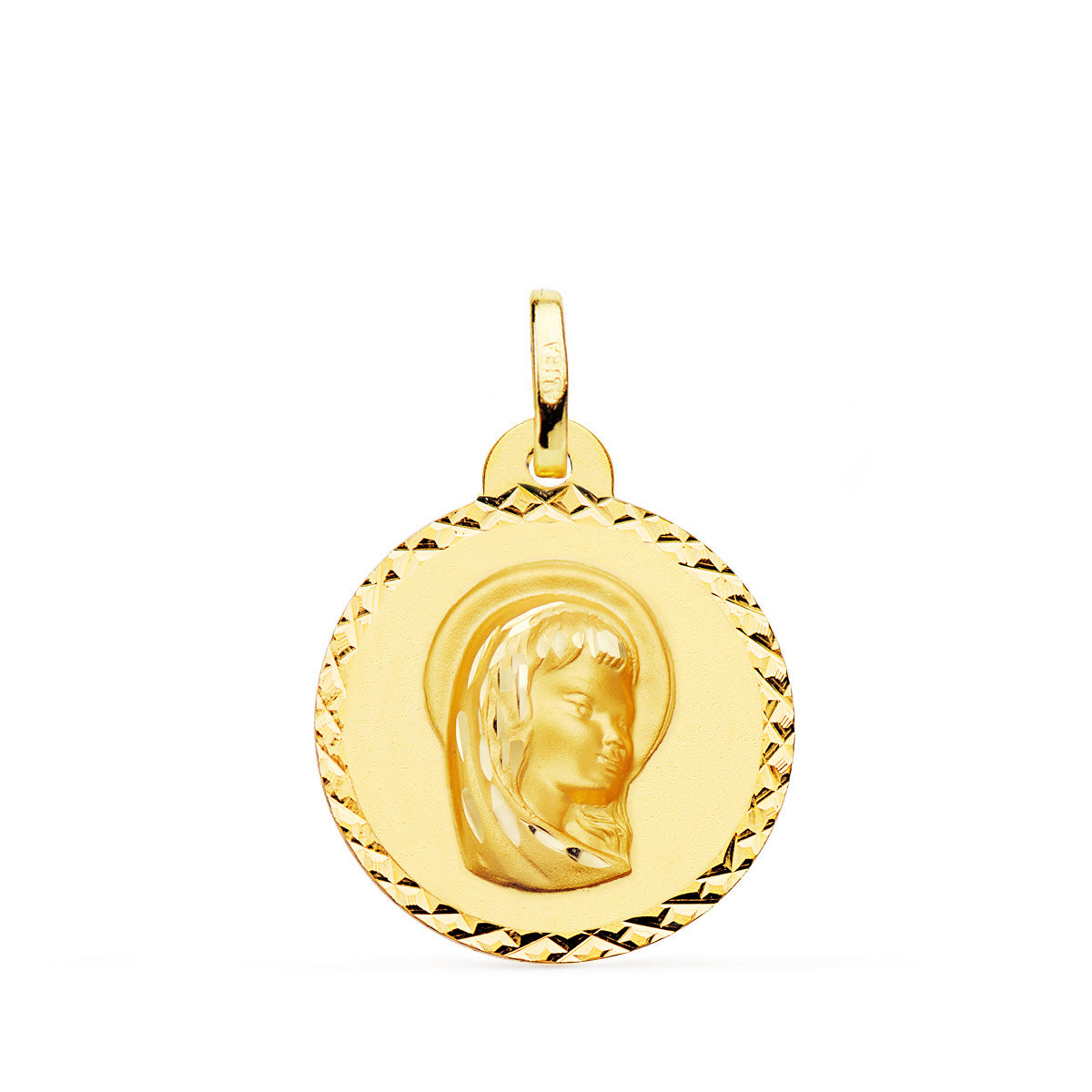 18K Médaille Diamantée Vierge Marie en Or Jaune 20MM