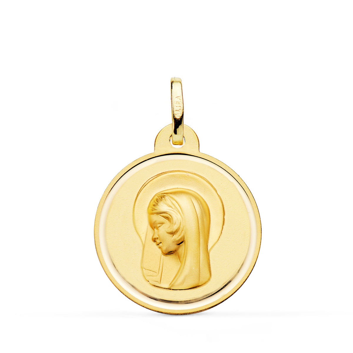 18K Médaille Biseautée Vierge Marie (regina Caelorum) en Or Jaune 22MM