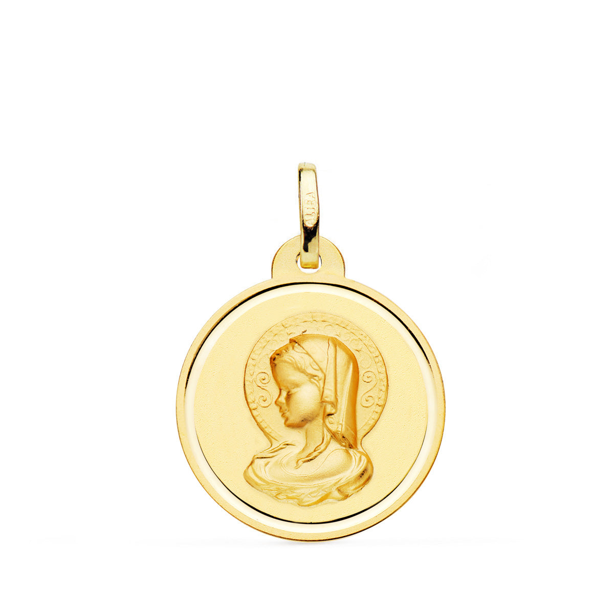 18K Médaille Biseautée Vierge Virgo Virginium en Or Jaune 20MM