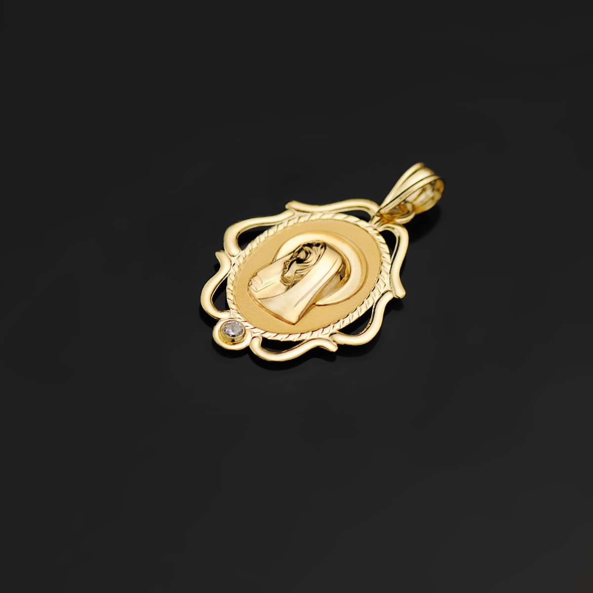 18K Médaille Vierge Bord Filigrane en Or Jaune