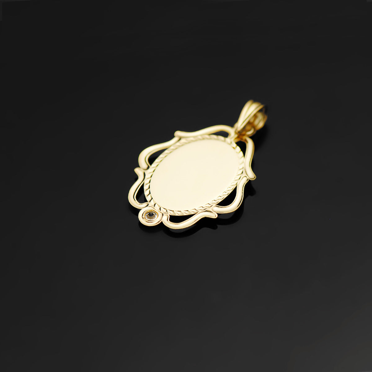 18K Médaille Vierge Bord Filigrane en Or Jaune