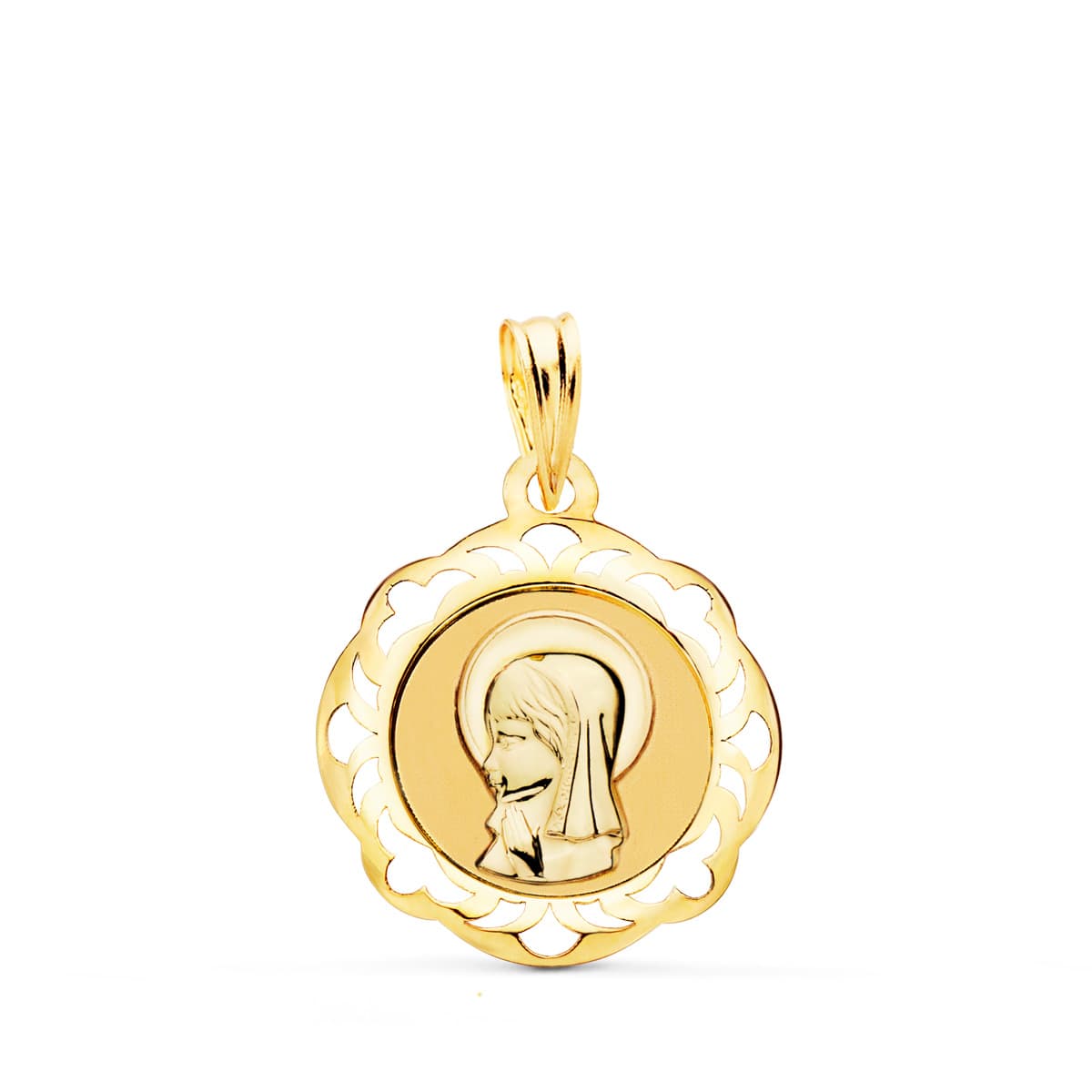 18K Médaille Vierge Bords Ajourés 20X18MM