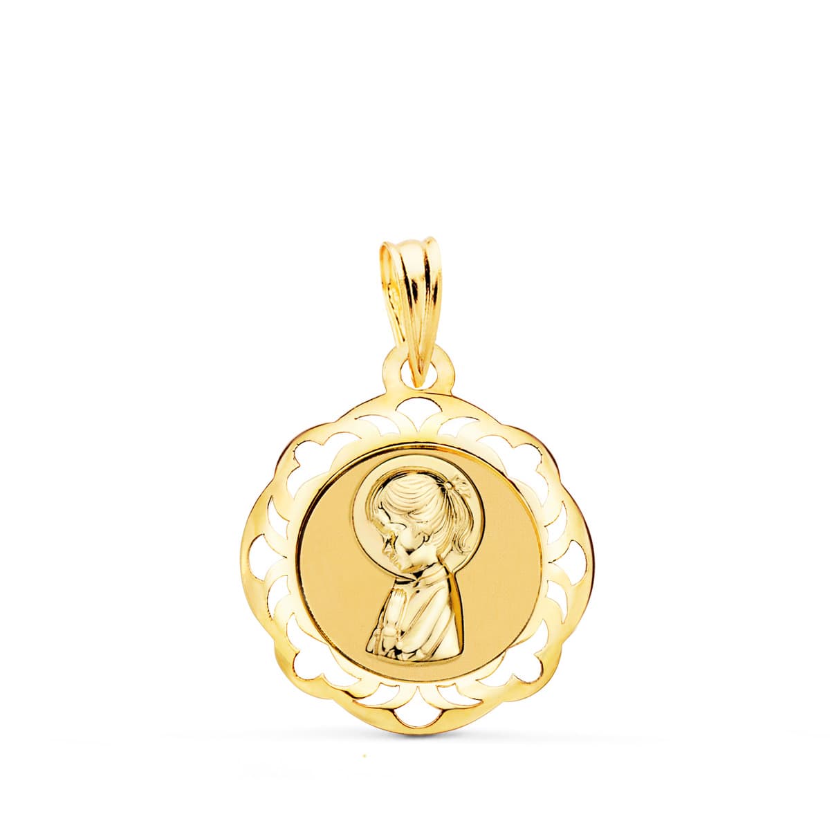 18K Médaille Vierge Bords Ajourés 20X18MM