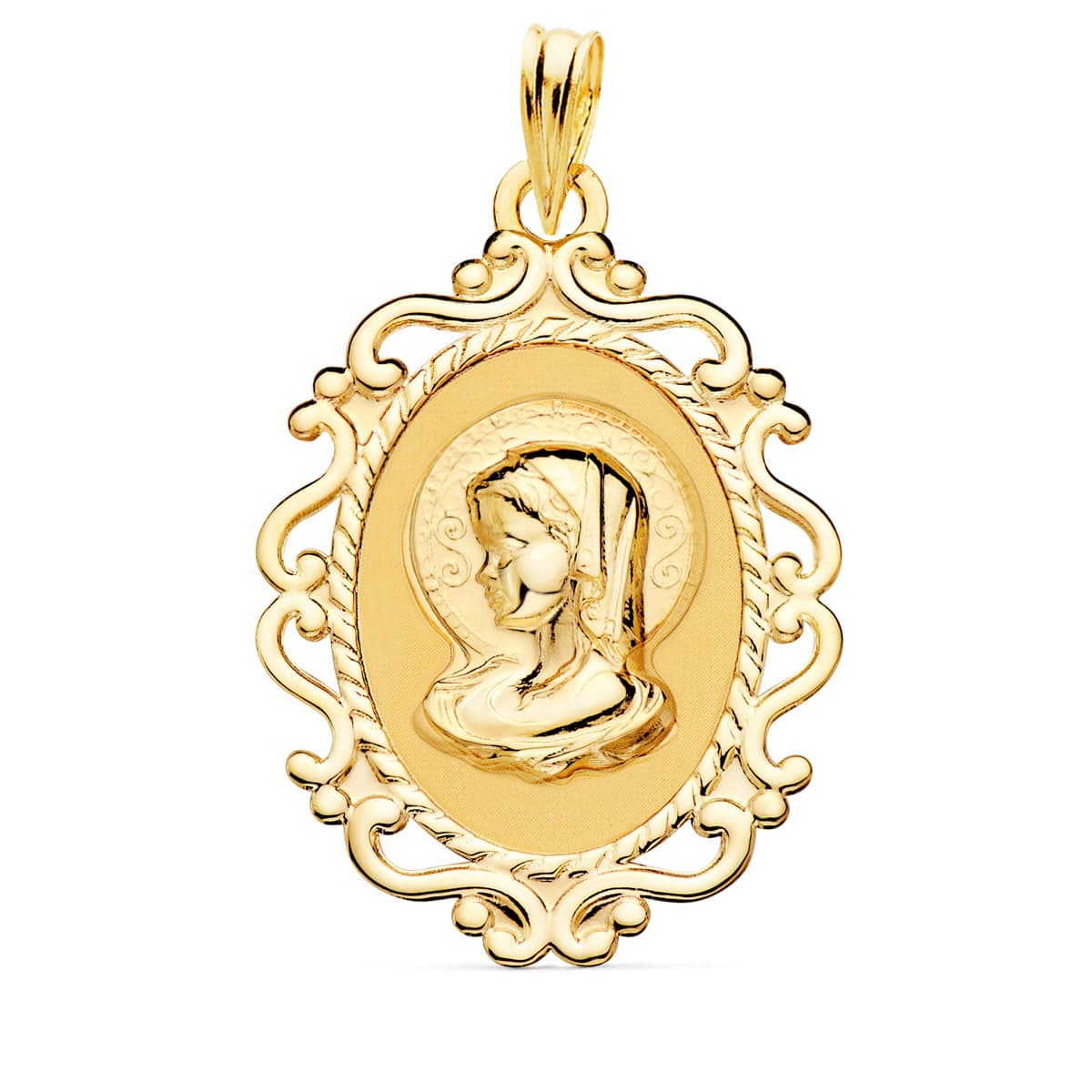 18K Médaille Vierge Bord Filigrane en Or Jaune 31X21MM